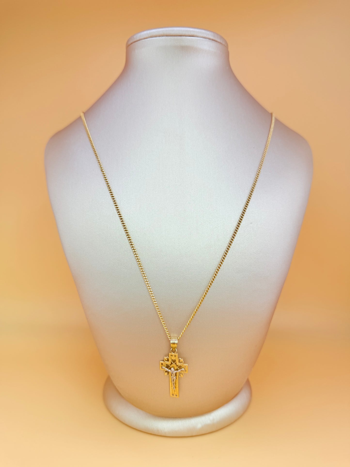 10K Two-Tone Semi-Solid Gold Chain with Pendant, 24” Long, 1.7mm Thick. n