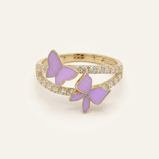 10K Gold Pink Butterfly Epoxy Resin & CZ Ring – Size 7