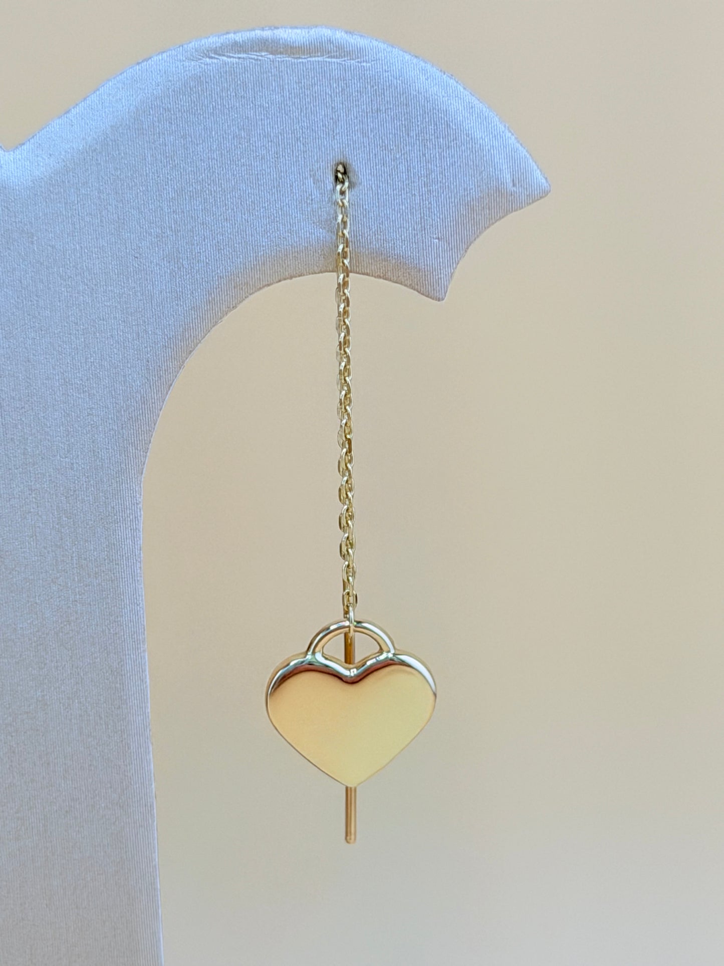 14kt Gold Long Heart Earrings.