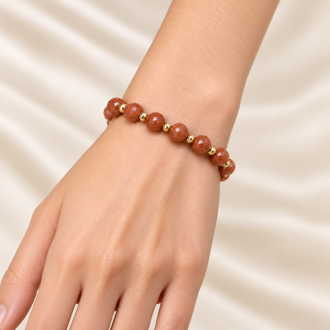 14K Solid Gold Natural Aventurine Bracelet – 6.75–7.5 Inches