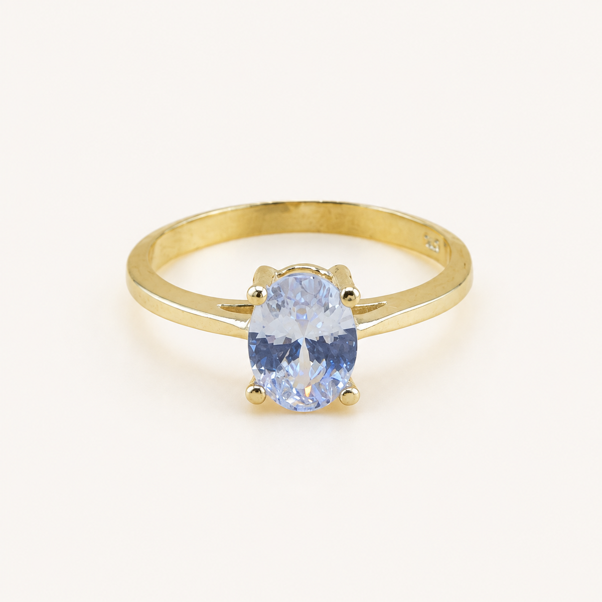 10K Solid Gold Oval CZ Solitaire Promise Ring – Size 7