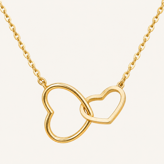 14K Solid Gold Forever Together Interlocking Hearts Necklace – Adjustable 16–18″