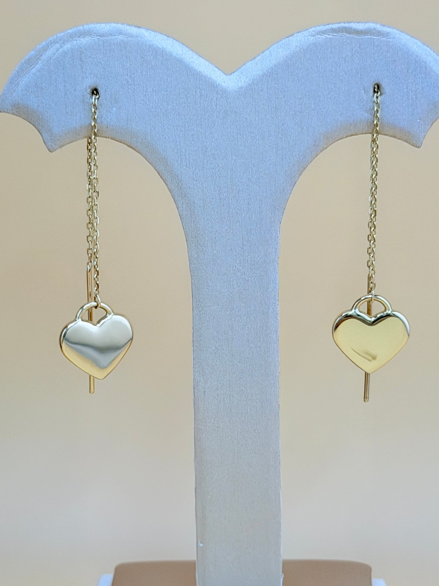 14kt Gold Long Heart Earrings.