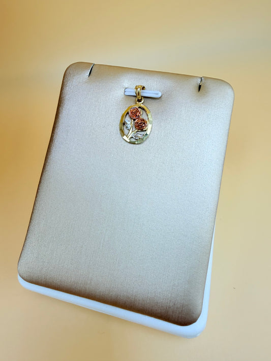 10K Gold Medal with Roses, Fits Chains Up to 3mm Wide. ch