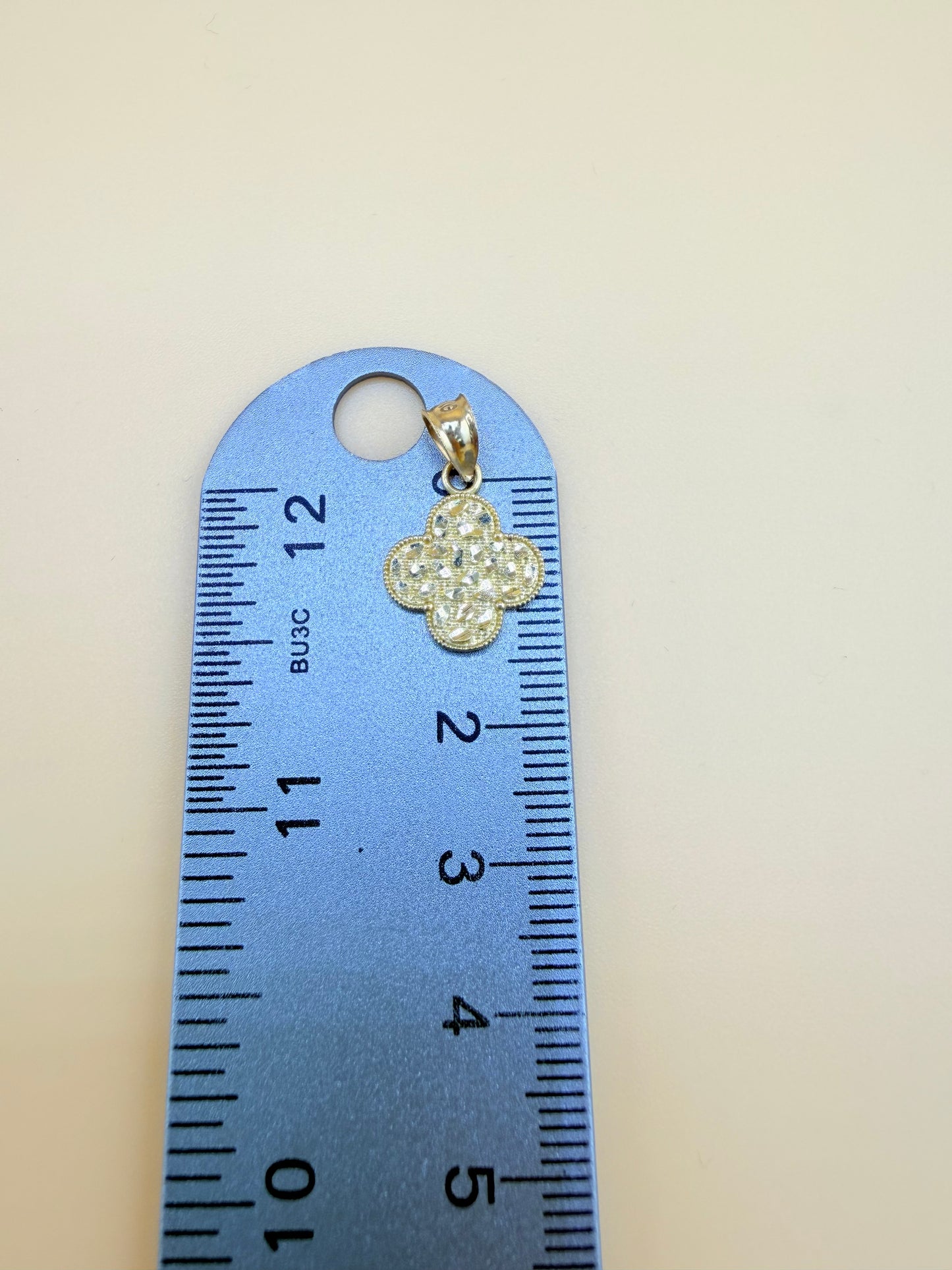 10K Gold Four-Leaf Clover Pendant, Fits Chains Up to 4mm Thick. ch