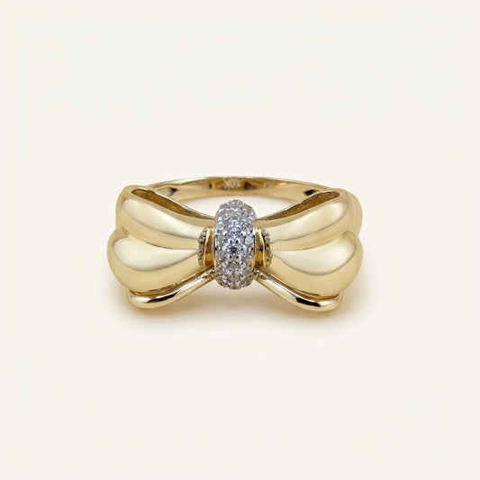 10K Gold Statement Bow Ring with CZ Accents – Size 8