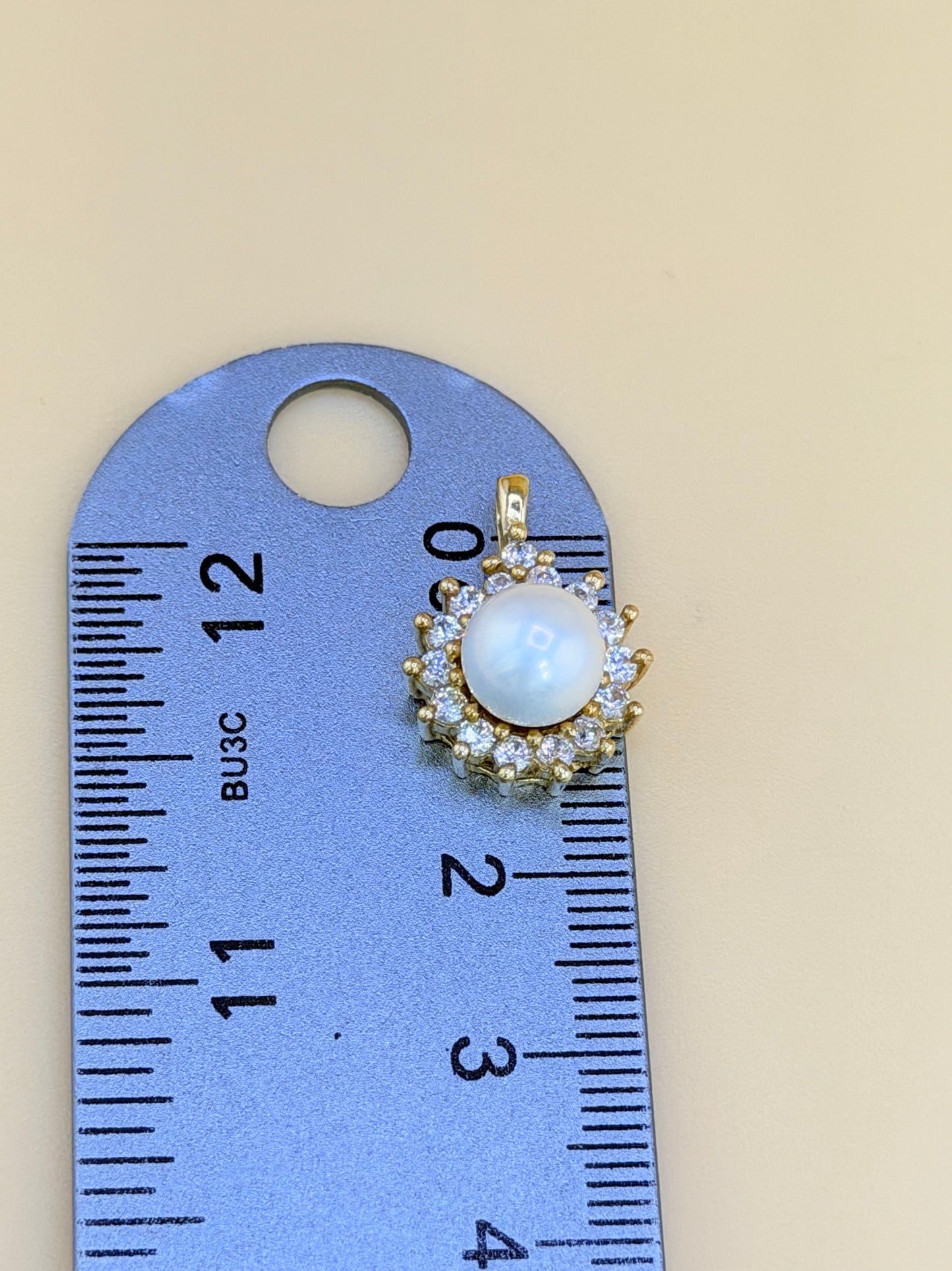 14K Solid Gold Pendant with Pearl, Fits Chains Up to 2mm Thick. ch