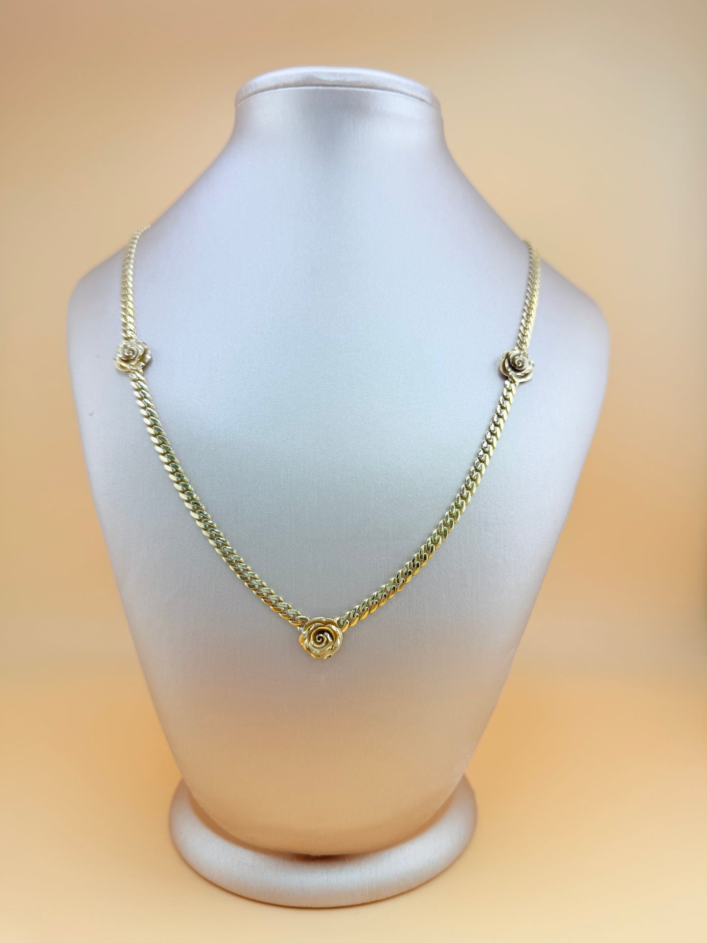 10kt Semisolid Gold Necklace, size 18”, 3.7mm. (Solid Roses)