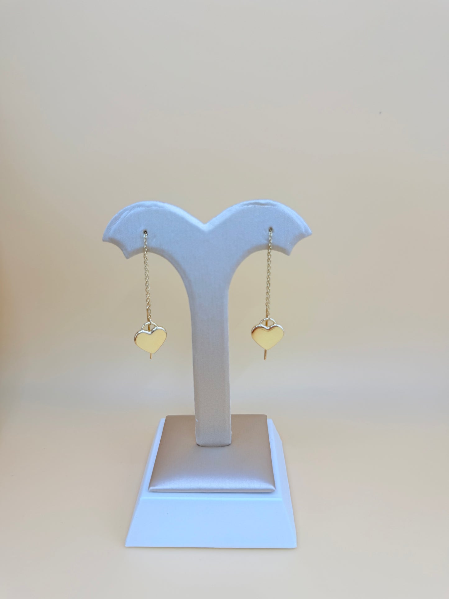 14kt Gold Long Heart Earrings.