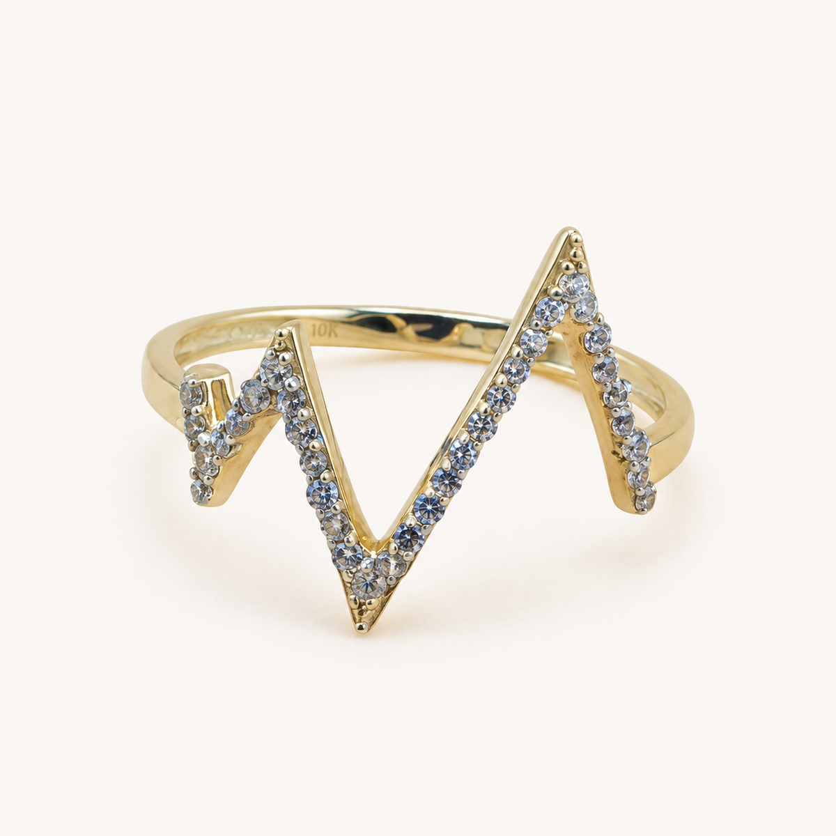 10K Gold Zigzag CZ Statement Ring – Size 7.5