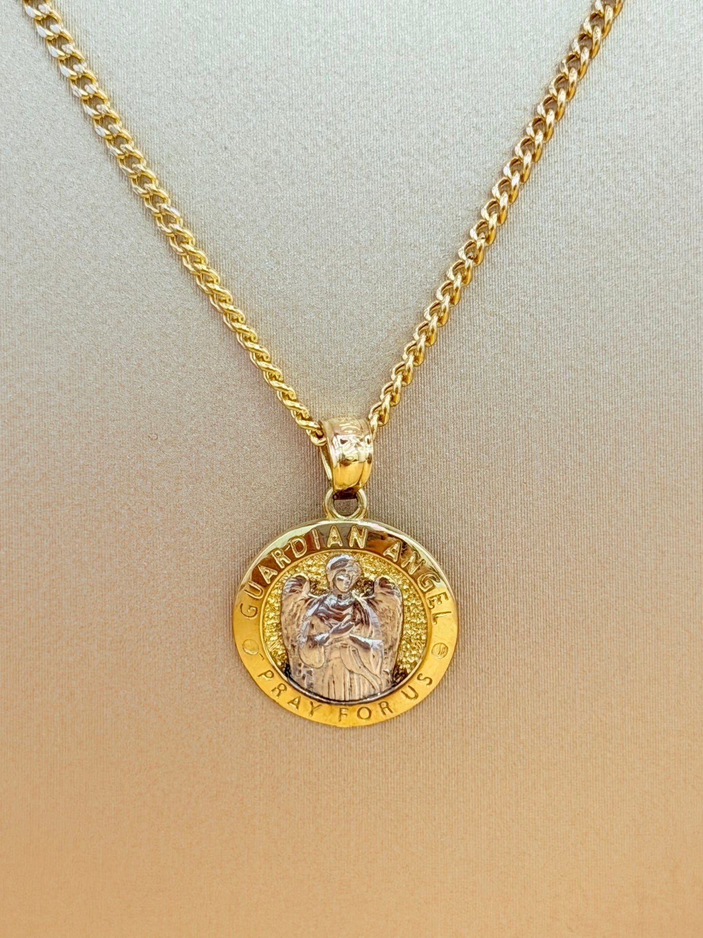 10K Two-Tone Semi-Solid Gold Chain with Pendant, 20” Long, 1.7mm Thick.n