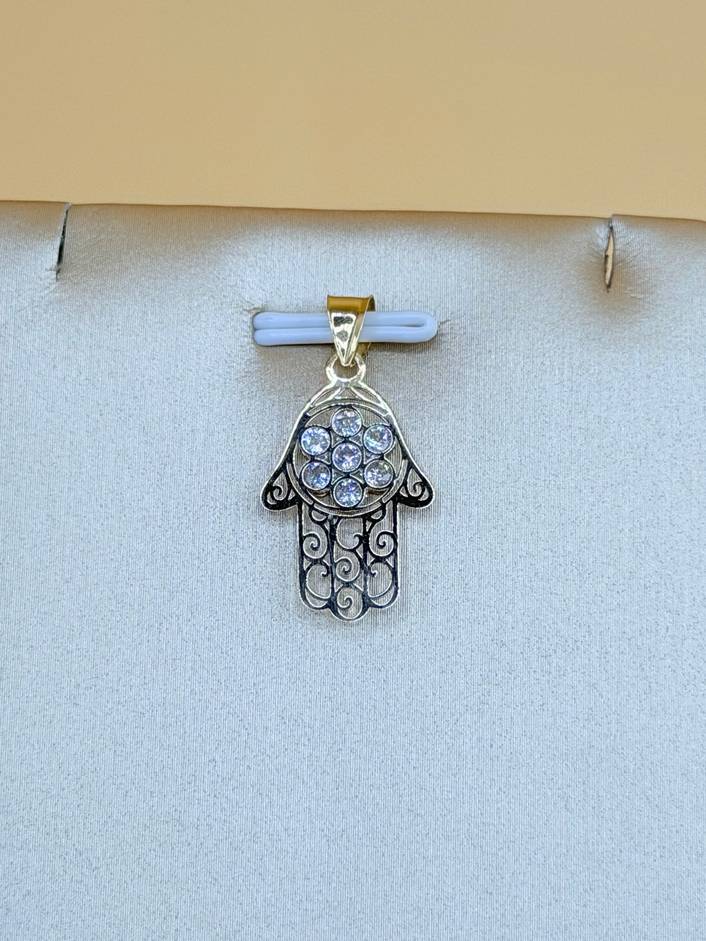 14K Gold Hamsa Hand Pendant, Fits Chains Up to 3mm Thick. ch