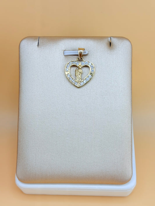 10K Gold Heart Pendant with St. Jude, Fits Chains Up to 4mm Thick. ch