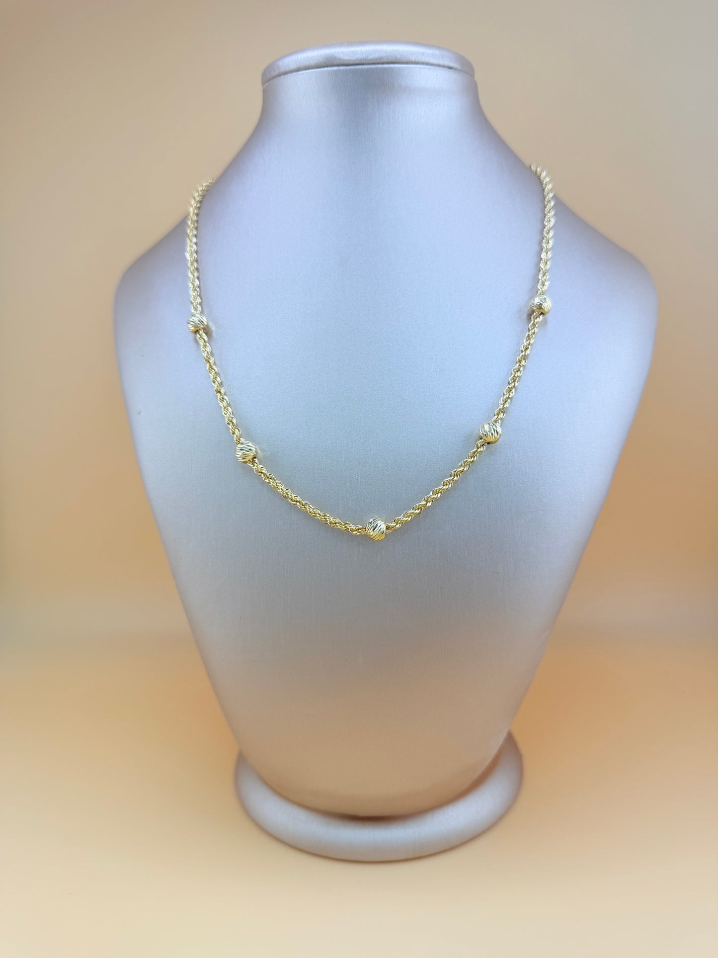 10K Solid Gold Semi-Solid Chain, 16” – 2.6mm Links, 5.7mm Beads.