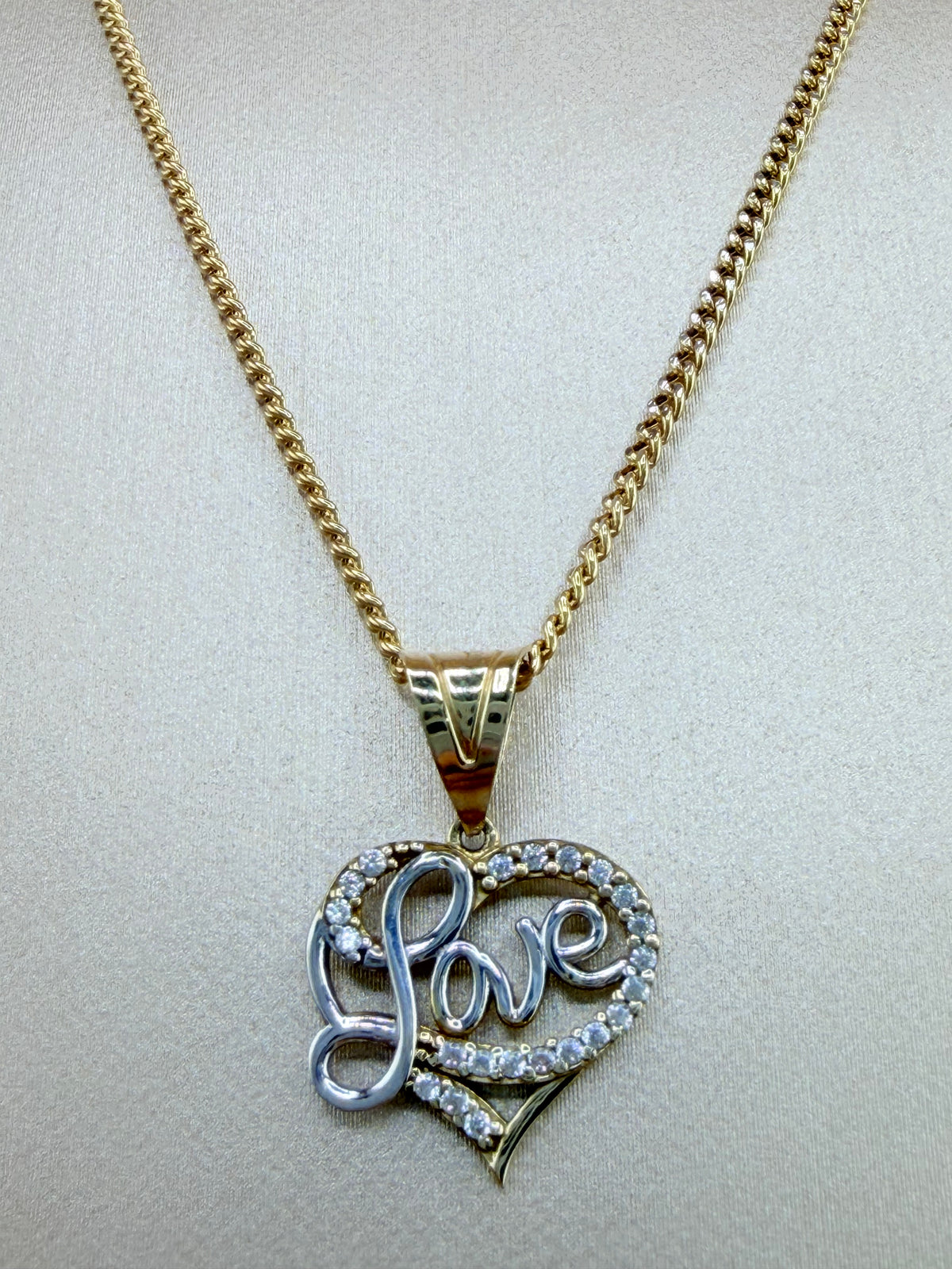 10K Gold Chain with Pendant, 16” Semi-Solid Chain, 1.7mm Thick. n