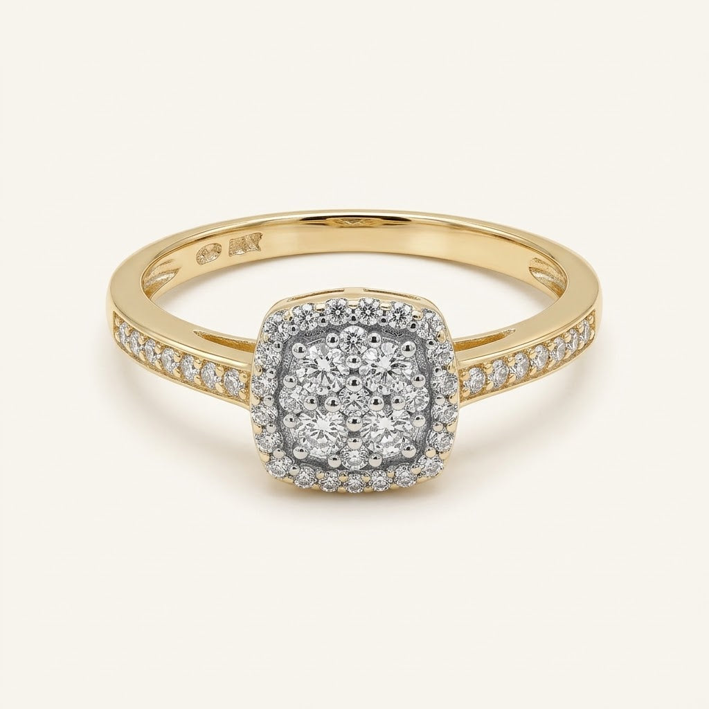10K Gold Square Halo CZ Promise & Engagement Ring – Size 6.5
