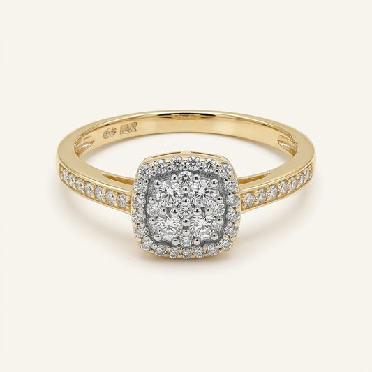 10K Gold Square Halo CZ Promise & Engagement Ring – Size 6.5