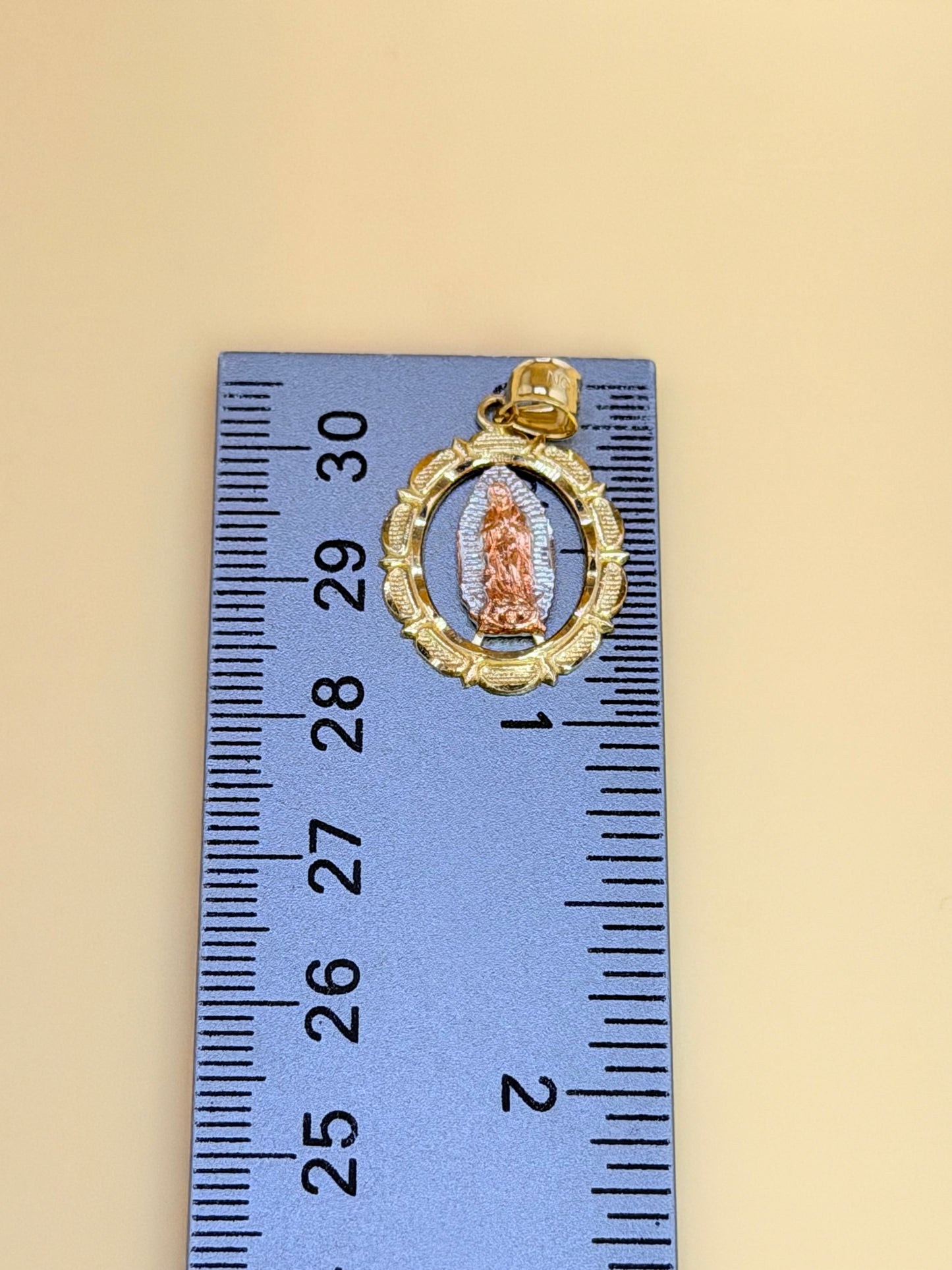 10K Gold Our Lady of Guadalupe Medal, Fits Chains Up to 3mm Thick. ch