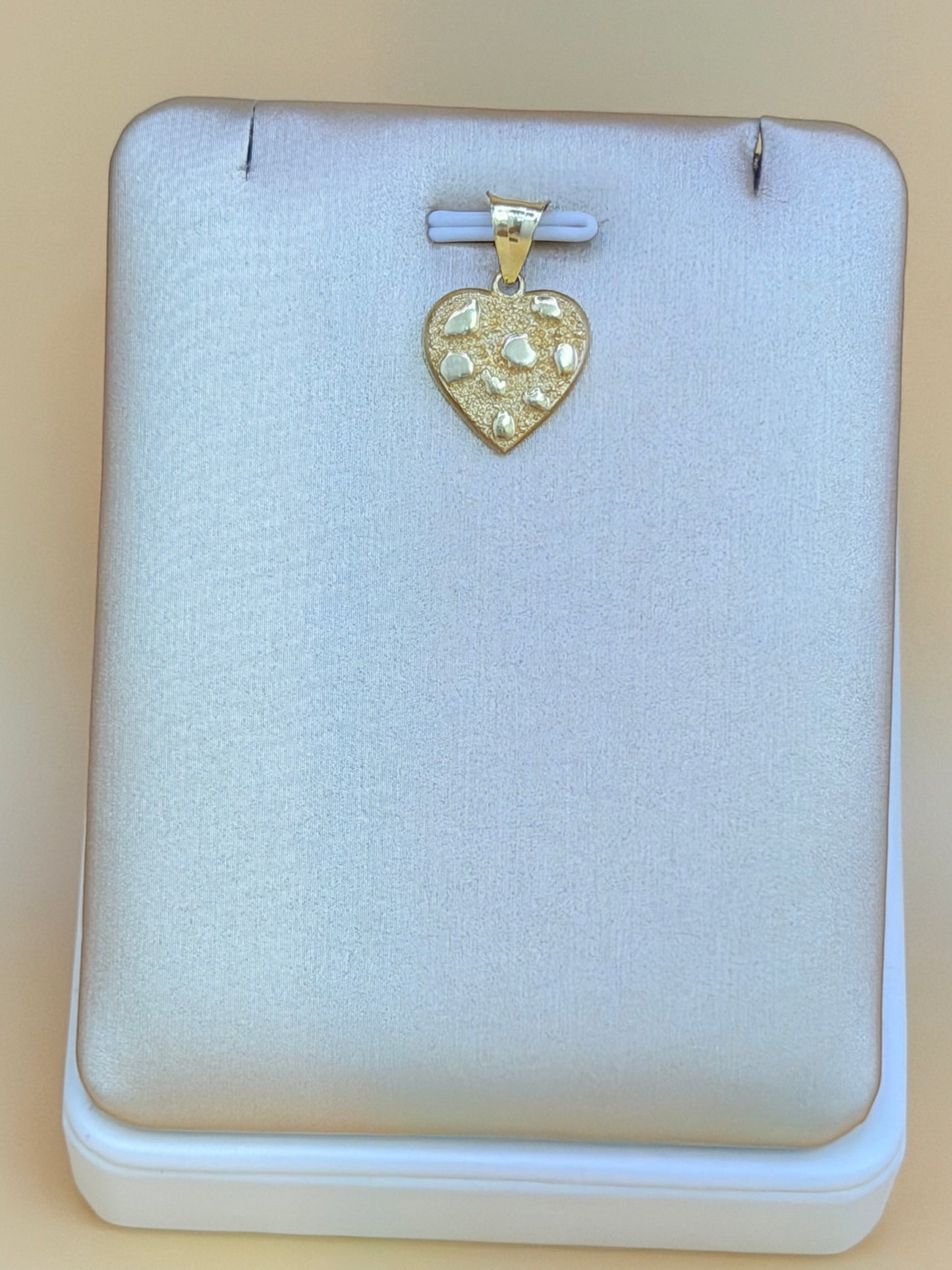 14K Solid Gold Nugget Heart Pendant, Fits Chains Up to 4mm Thick. ch