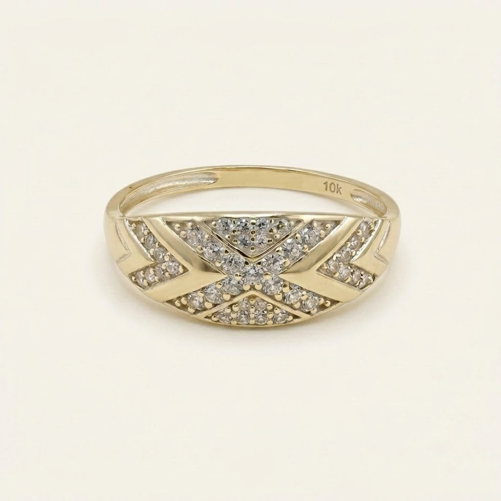 10K Gold Oval Geometric CZ Ring – Size 7