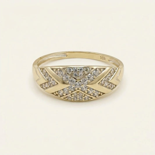 10K Gold Oval Geometric CZ Ring – Size 7
