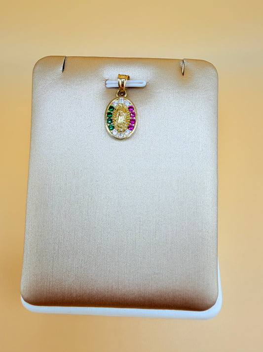 10K Small Solid Gold Our Lady of Guadalupe Medal, Fits Chains Up to 3mm Thick. ch