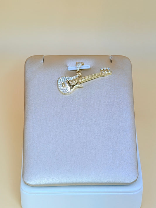 14K Gold Guitar Pendant, Fits Chains Up to 3mm Thick. ch