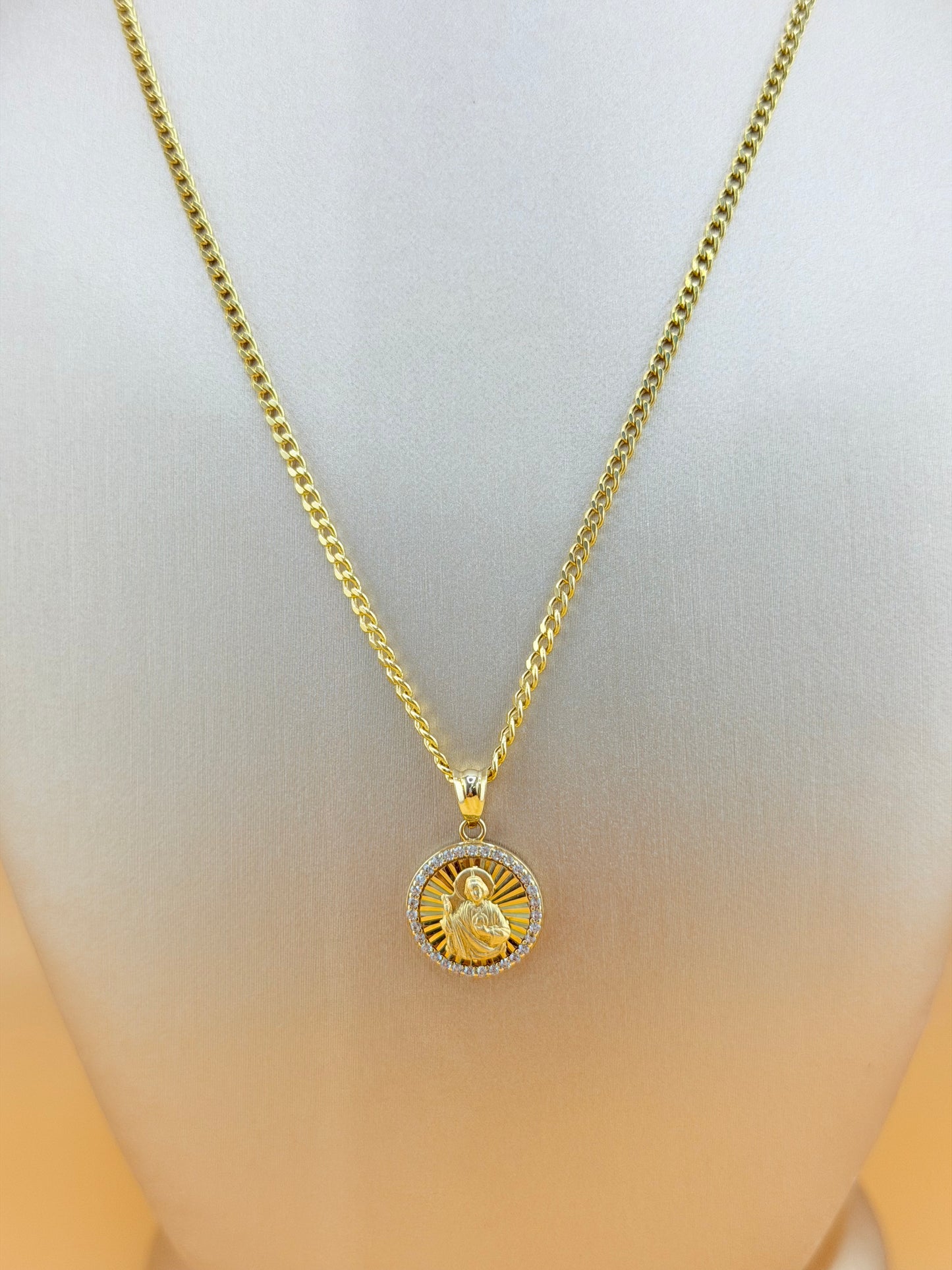14K Gold Chain with St. Jude Pendant, 16” Semi-Solid Chain, 2mm Thick. n
