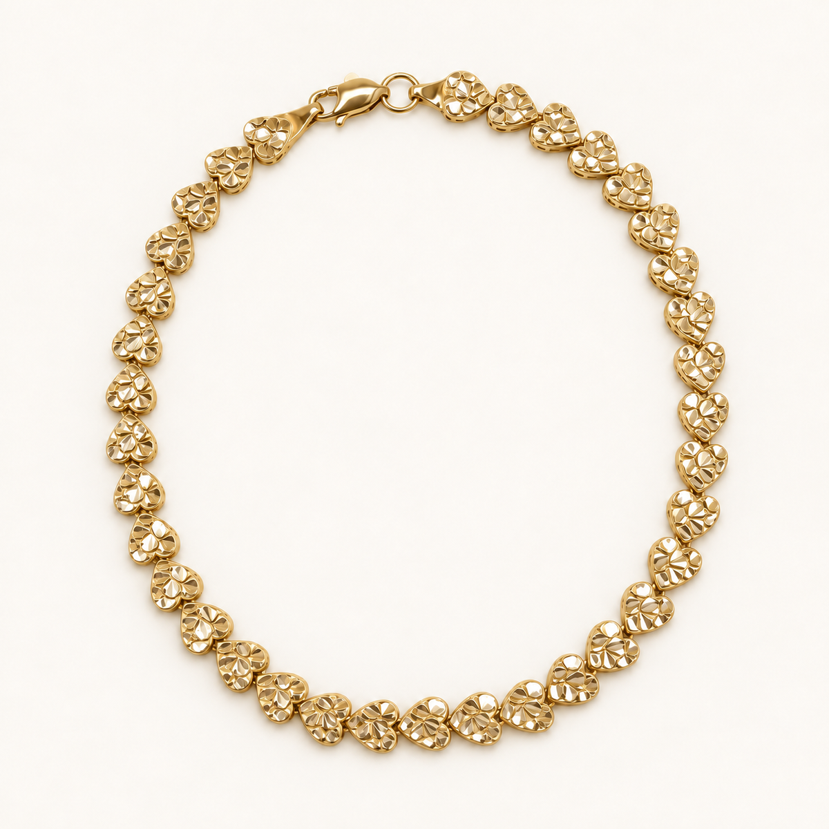 14K Gold Heart Link Bracelet – 7.5″