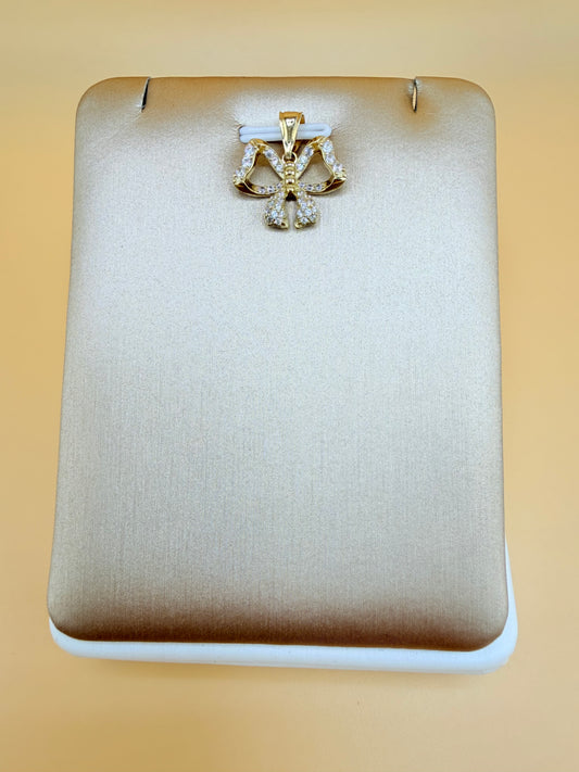 10K Gold Bow Pendant, Fits Chains Up to 3mm Thick. ch