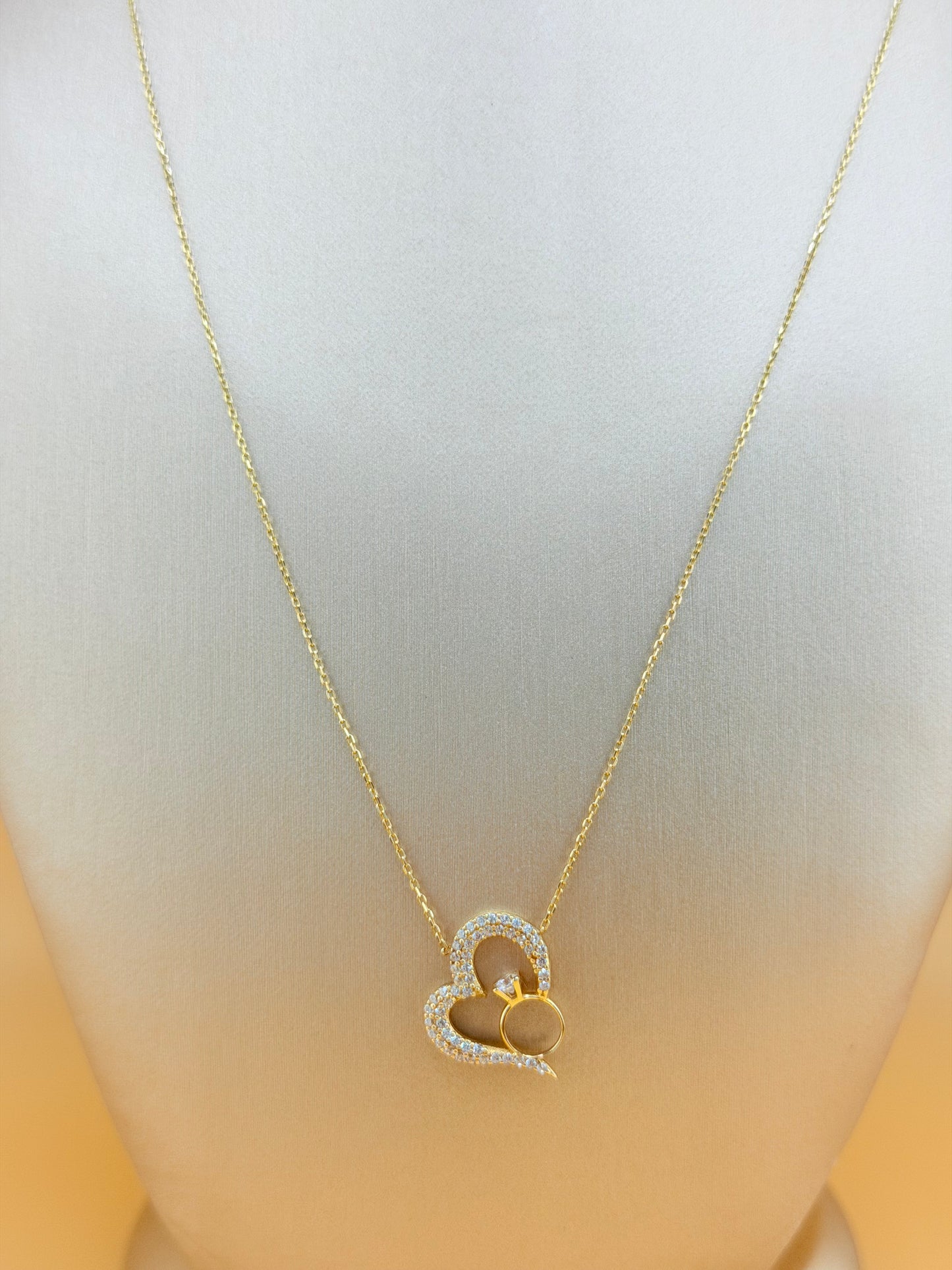 14kt Solid Gold Chain with Heart Pendant, Adjustable 16”–18” Length, 0.6mm Thick. n