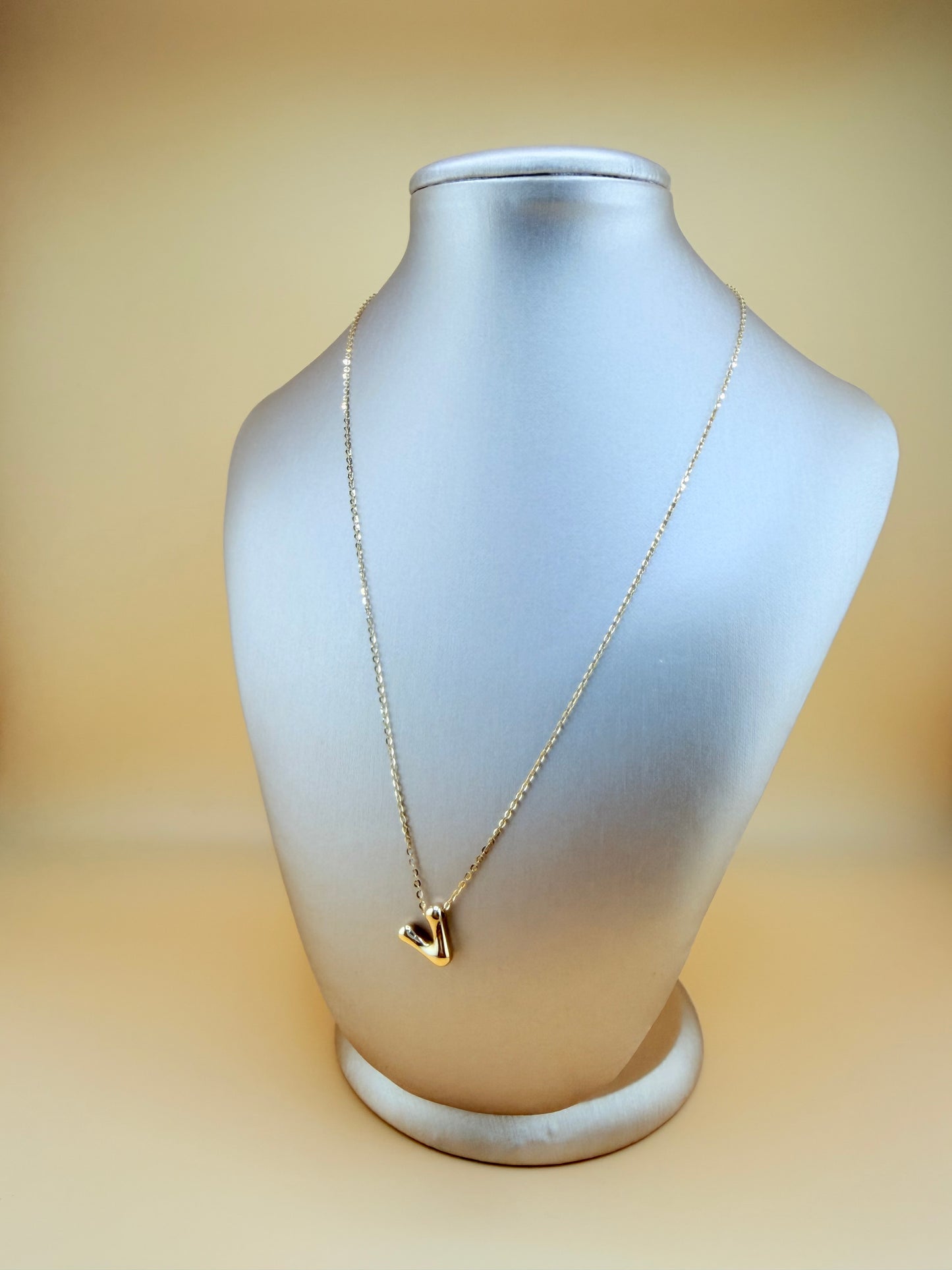 14kt Gold Chain with “V” Initial Pendant, Adjustable 16”–18” Length, 1mm Thick. n