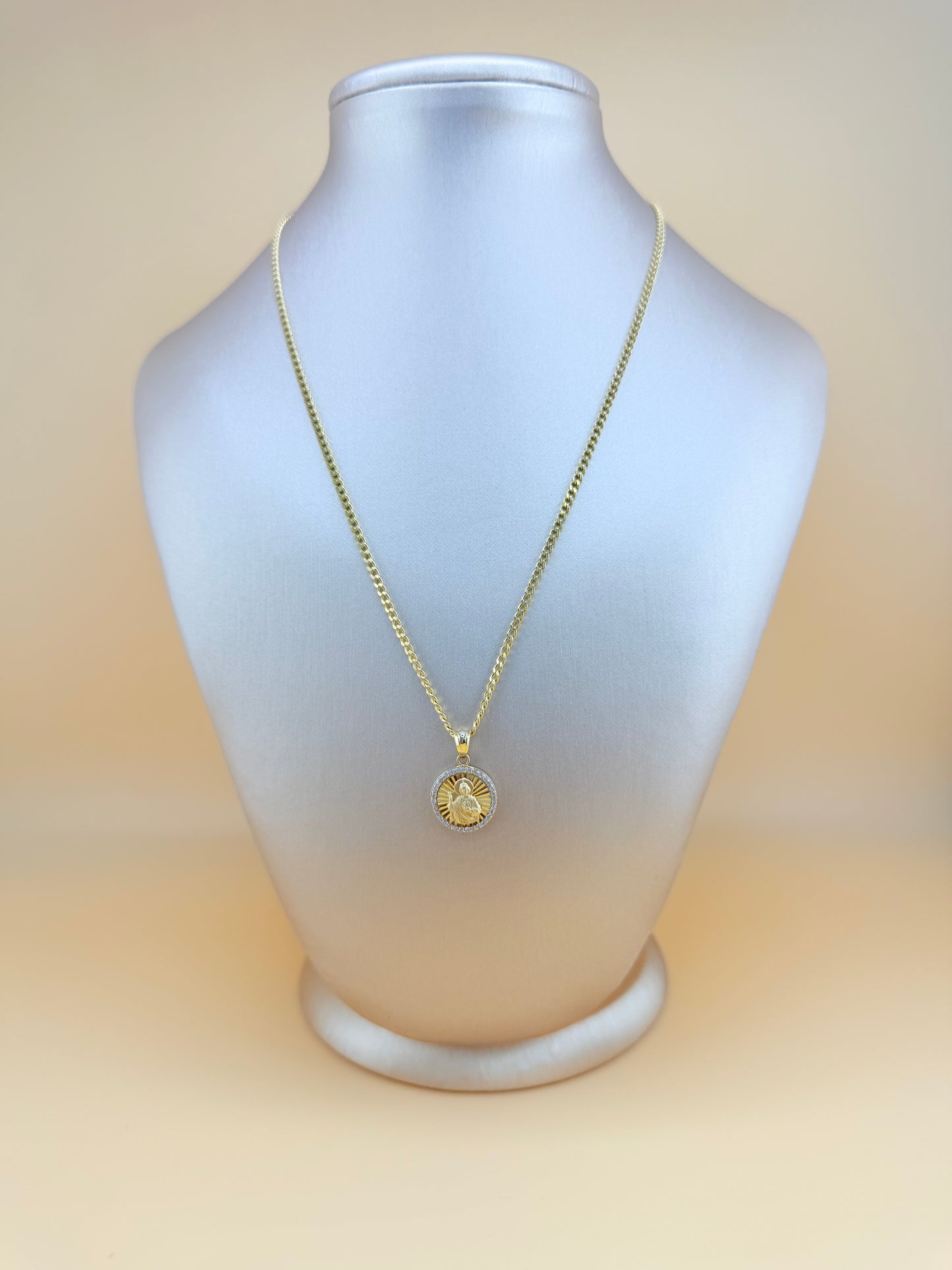 14K Gold Chain with St. Jude Pendant, 16” Semi-Solid Chain, 2mm Thick. n
