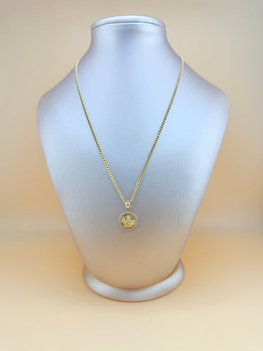 14K Gold Chain with St. Jude Pendant, 16” Semi-Solid Chain, 2mm Thick. n