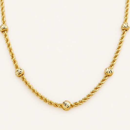 10K Solid Gold Semi-Solid Chain, 16” – 2.6mm Links, 5.7mm Beads.