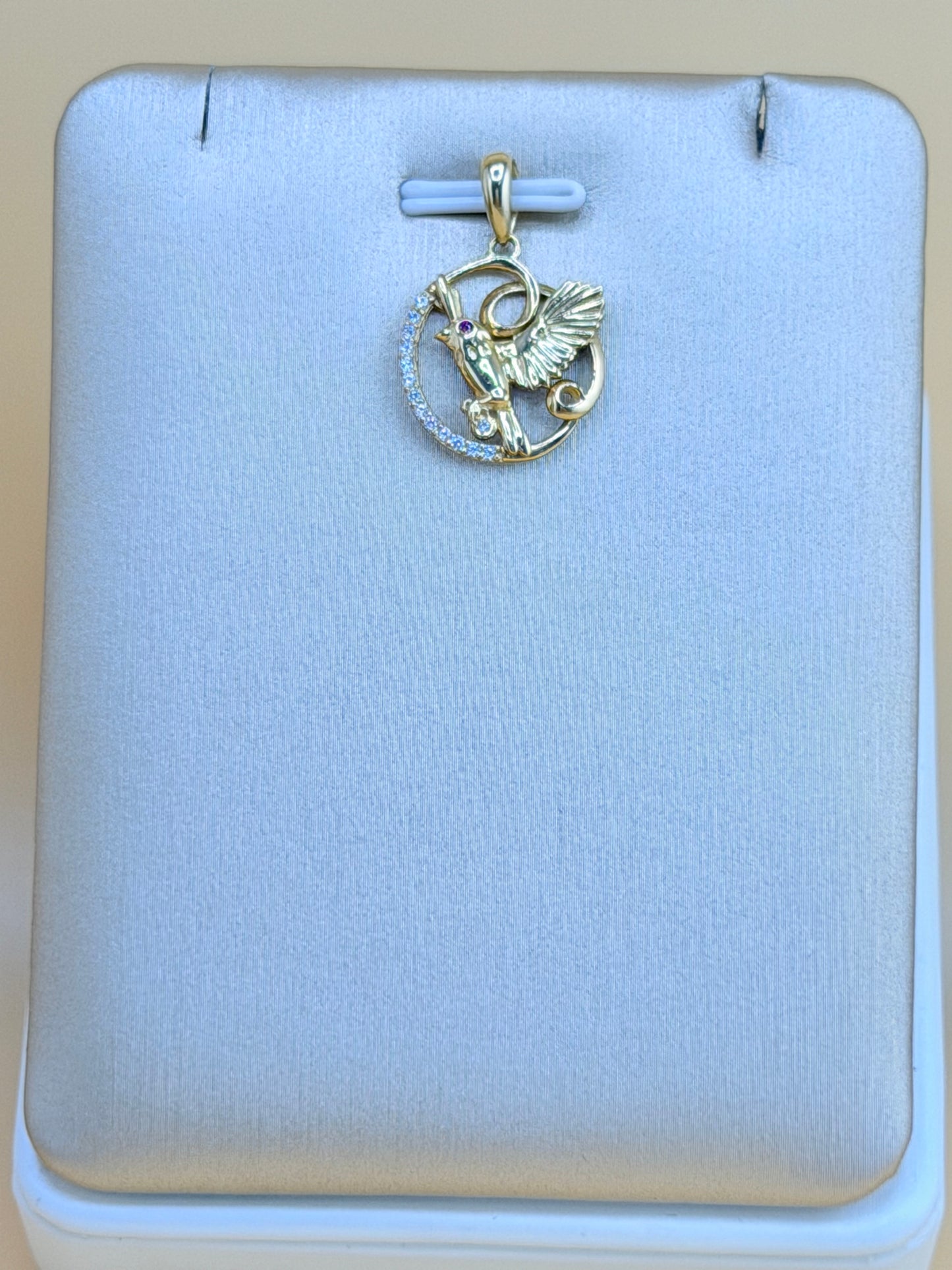 14K Gold Bird Pendant, Fits Chains Up to 3mm Thick. ch