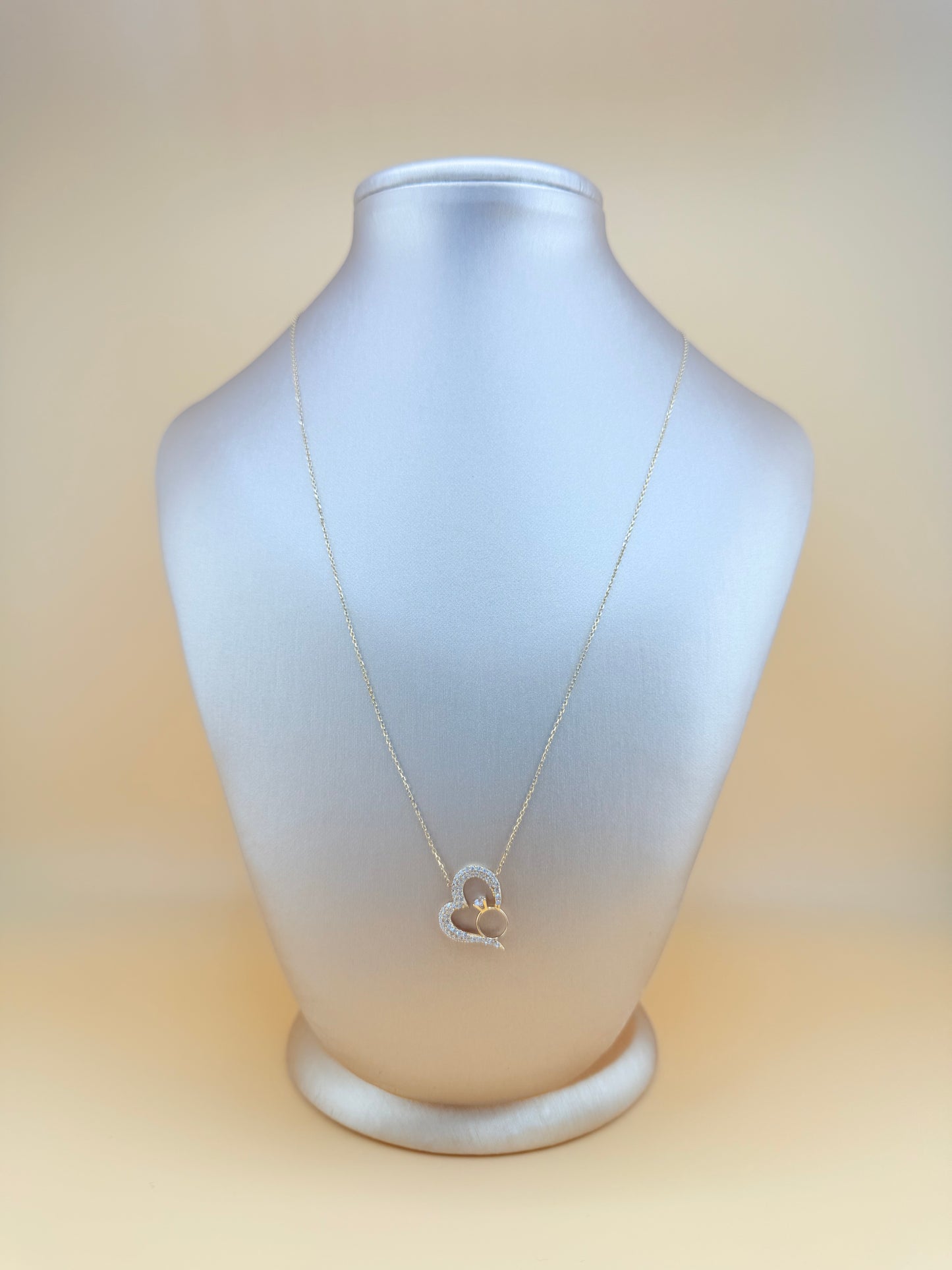 14kt Solid Gold Chain with Heart Pendant, Adjustable 16”–18” Length, 0.6mm Thick. n