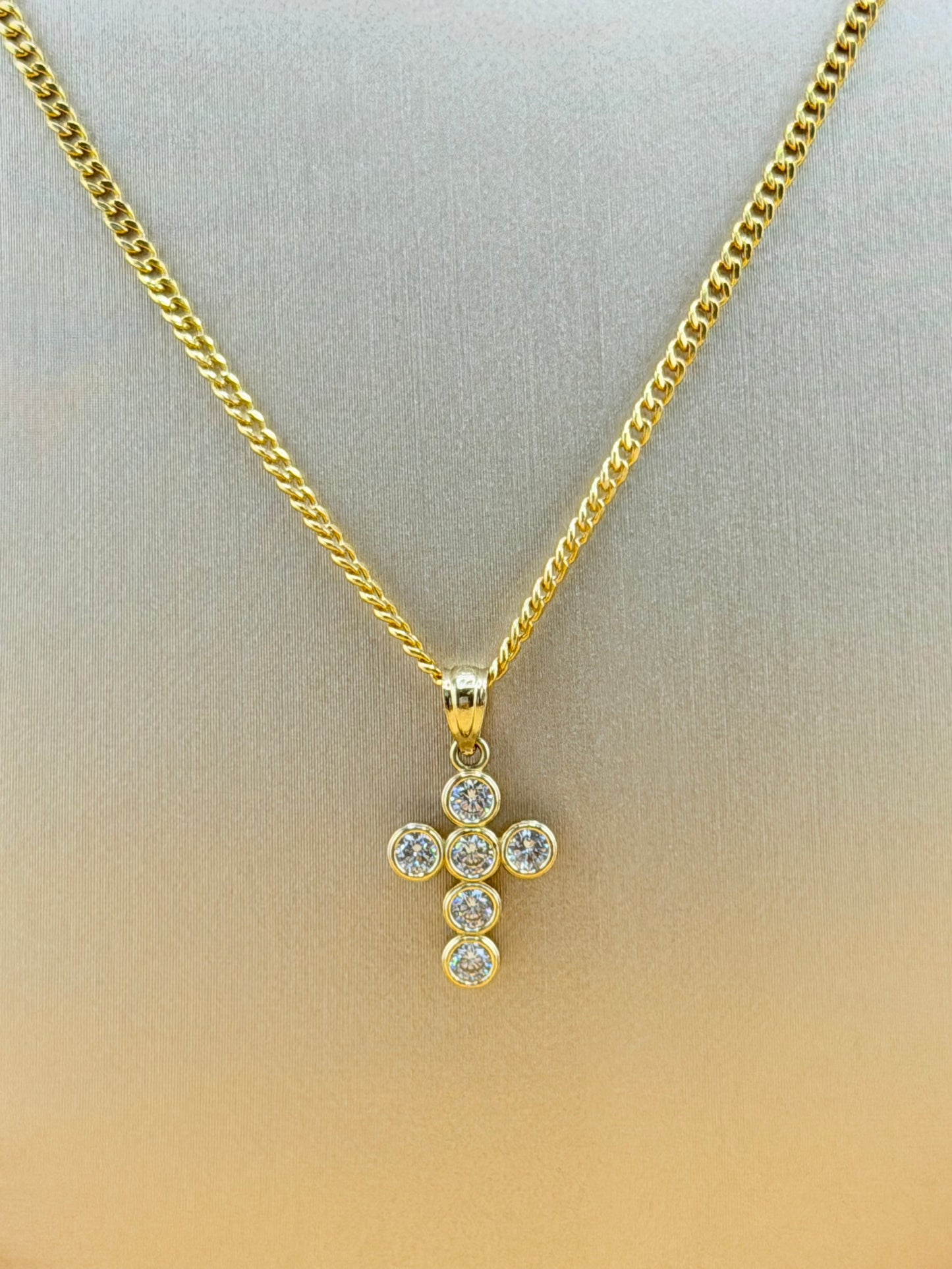 10K Gold Chain with Small Cross Pendant, 24” Semi-Solid Chain, 1.8mm Thick. n