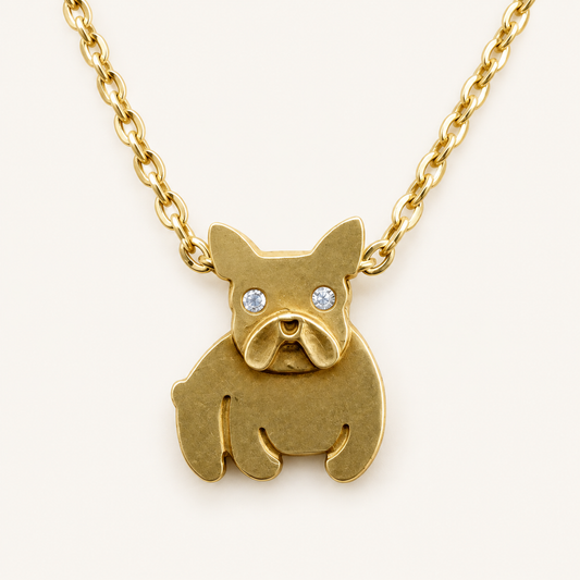 Solid Gold Chain with Dog Pendant, Adjustable 16”–18” Length, 1mm Thick.