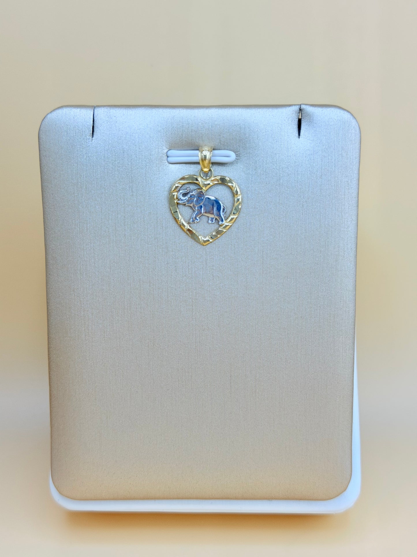 10K Gold Heart Pendant with Small Elephant, Fits Chains Up to 3mm Thick. ch