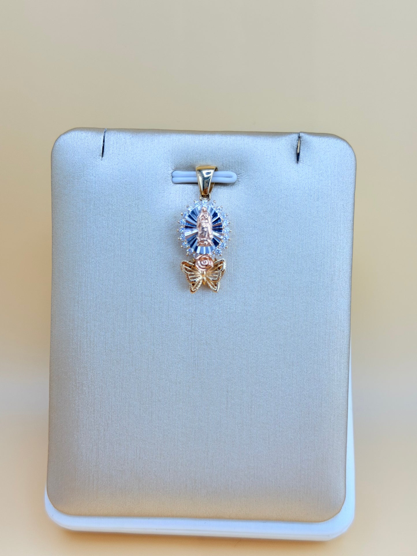 14K Gold Our Lady of Guadalupe and Butterfly Pendant, Fits Chains Up to 3mm Thick. ch