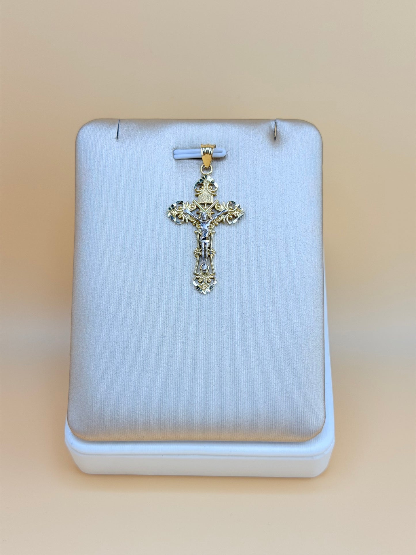 14K Solid Gold Cross Pendant, Fits Chains Up to 4mm Thick. ch