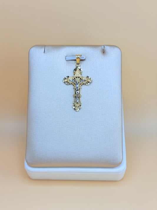 14K Solid Gold Cross Pendant, Fits Chains Up to 4mm Thick. ch