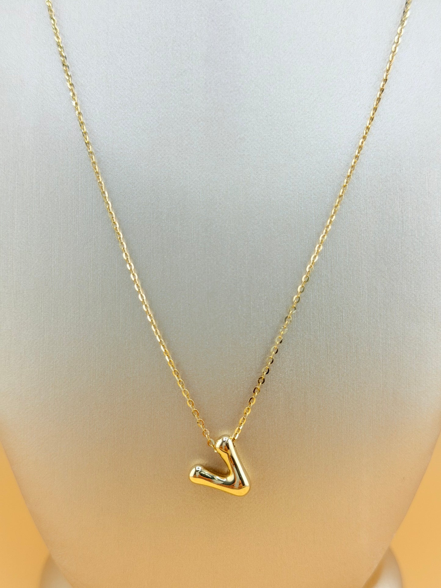 14kt Gold Chain with “V” Initial Pendant, Adjustable 16”–18” Length, 1mm Thick. n