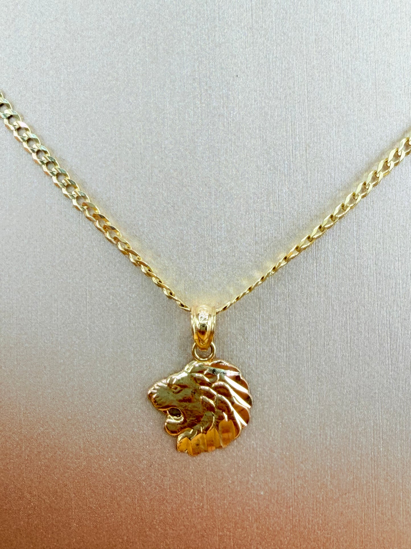 Solid Gold Lion Pendant with Chain, Ideal for Kids, 16” Chain, 2.2mm Thick. n