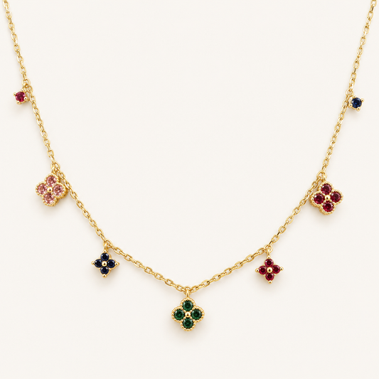 14kt Solid Gold Flower Choker Necklace, Size 16”–18”. n