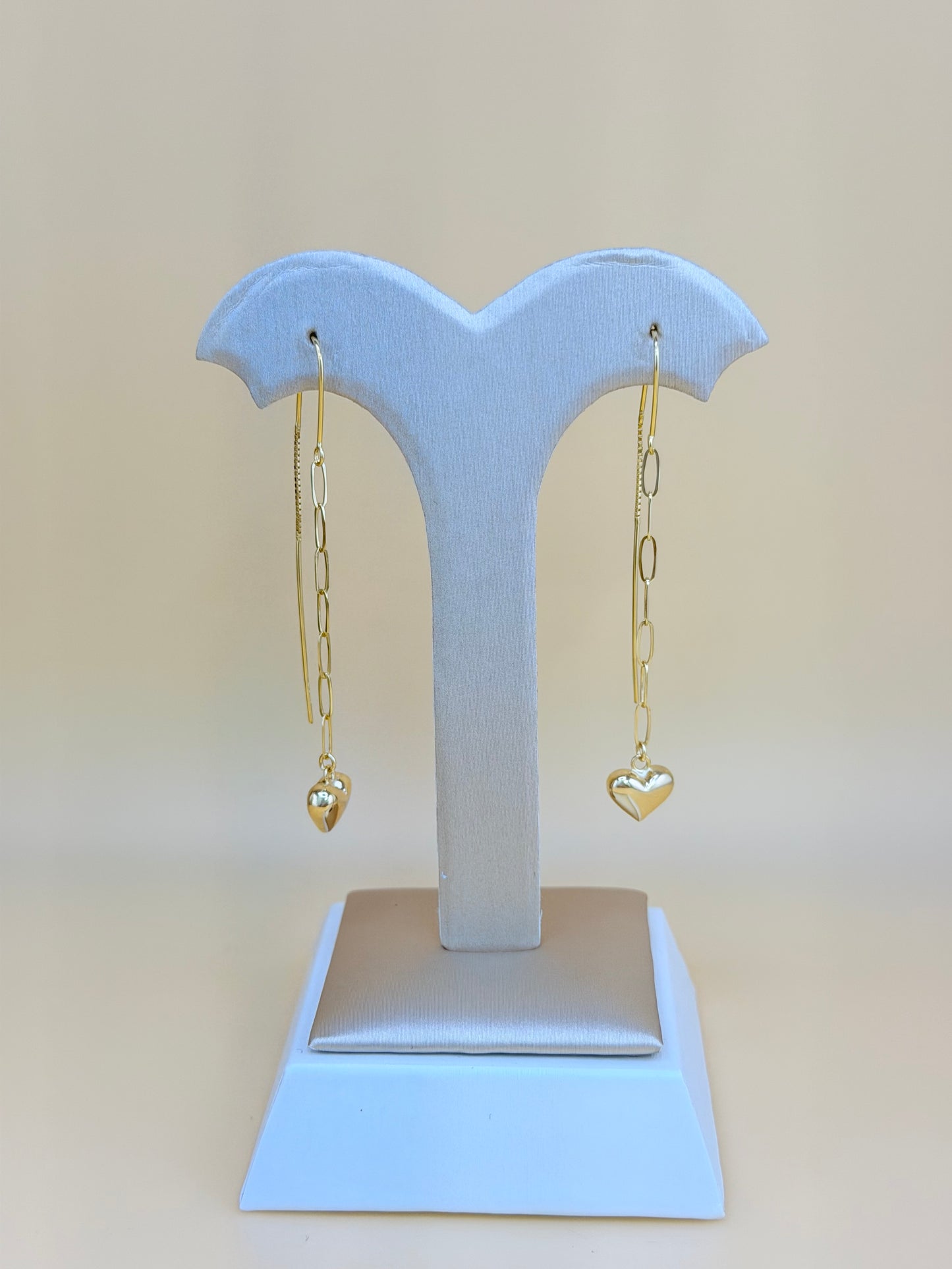 14kt Gold Long Puffed Heart Earrings.