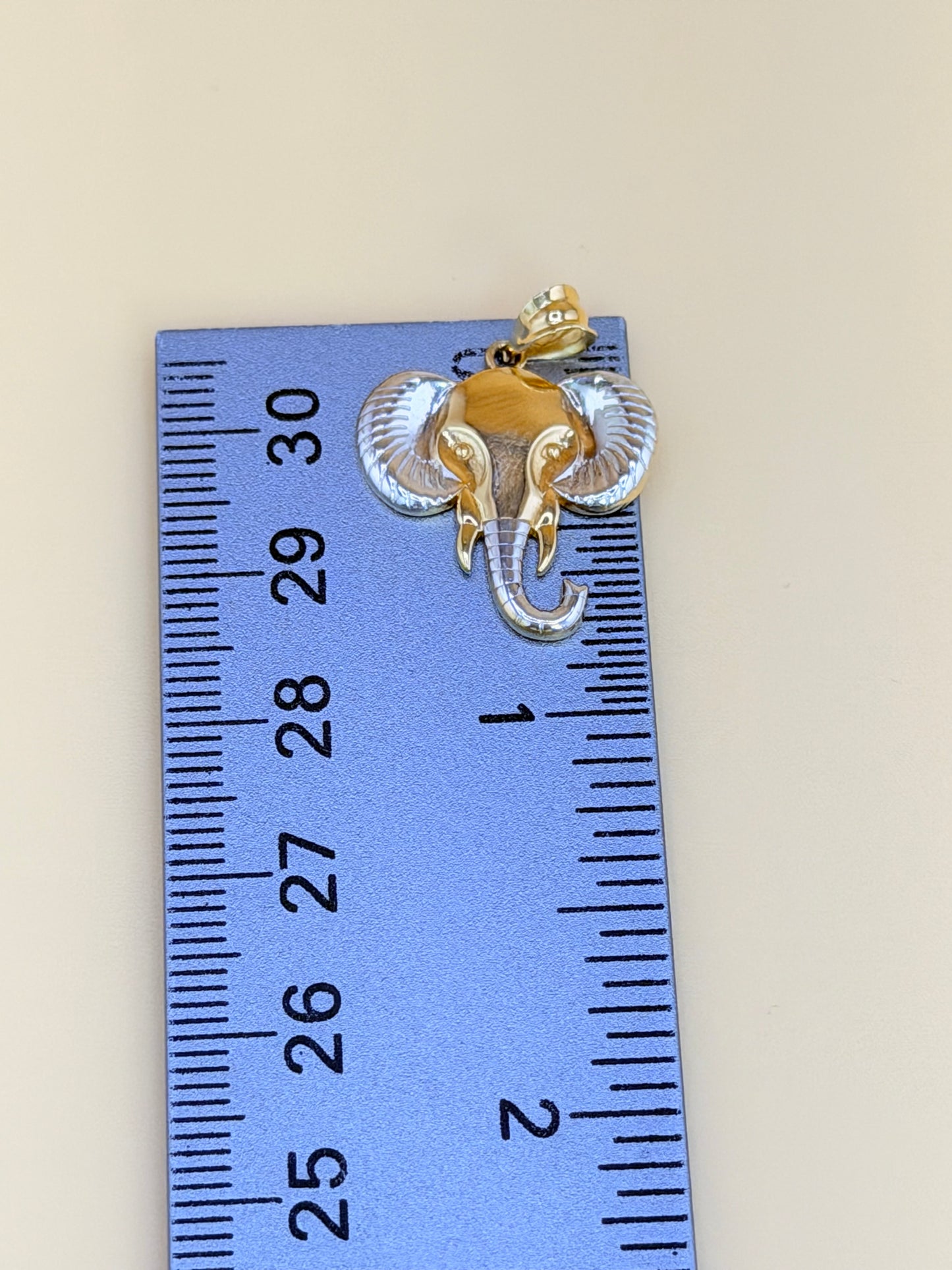 14K Gold Elephant Face Pendant, Fits Chains Up to 3mm Thick. ch