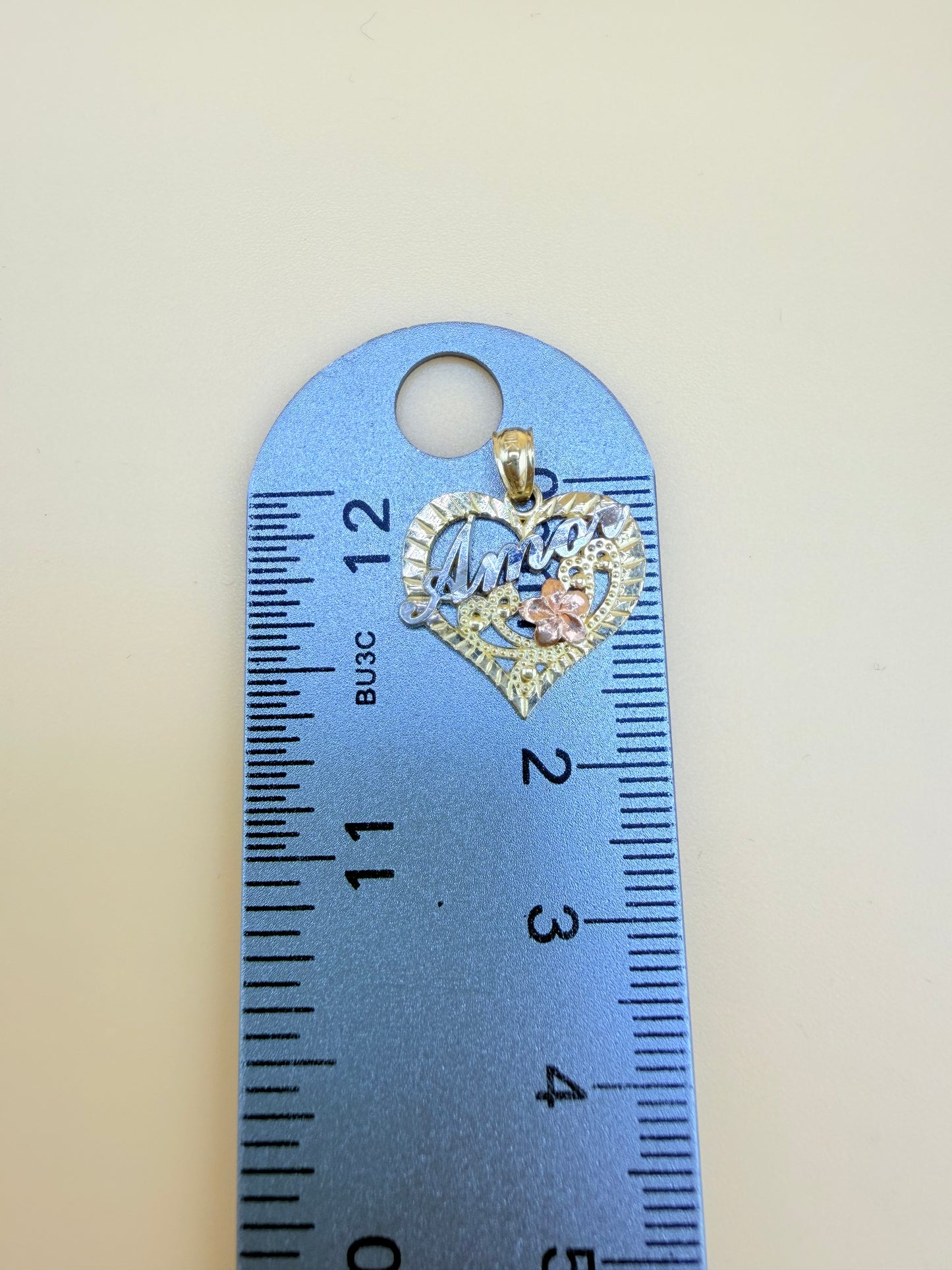 10K Solid Gold Heart Pendant, Fits Chains Up to 3mm Thick.