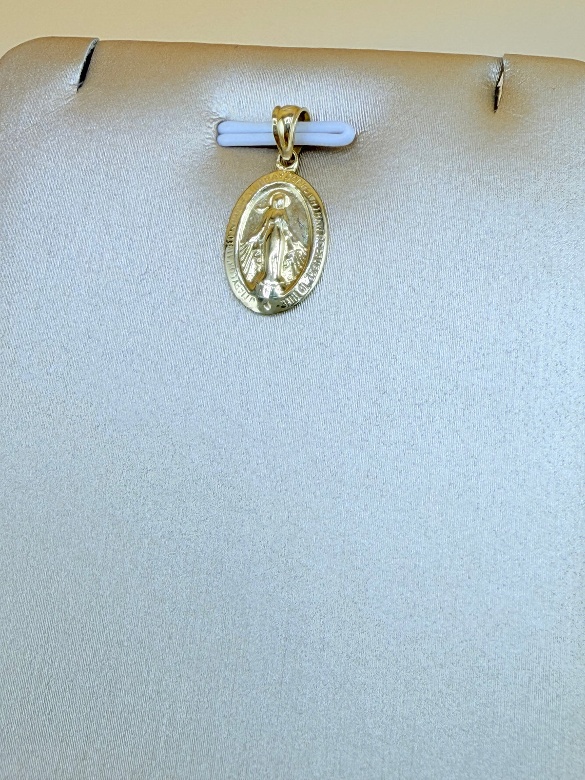 10K Small Gold Miraculous Virgin Medal, Fits Chains Up to 3mm Thick. ch